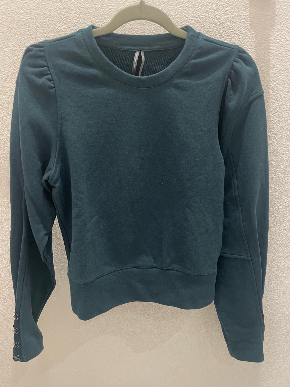 Anthropologie Teal Puff-Shoulder Crewneck Sweatshirt